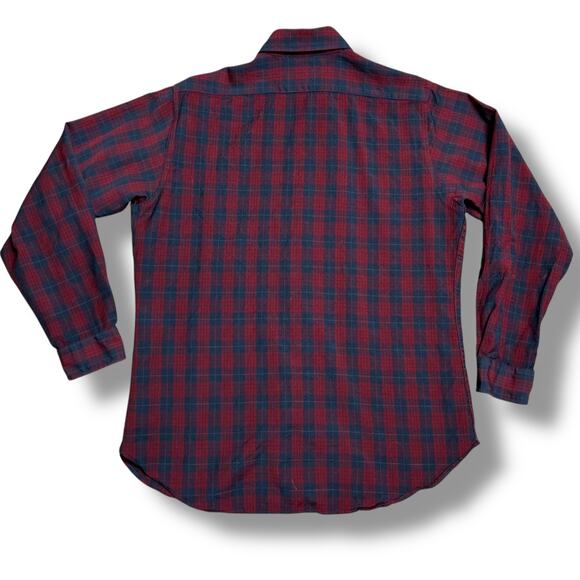 Vintage 70s Sir Pendleton Red Navy Blue Plaid Tartan 100% Wool Flannel Shirt L - Picture 2 of 7